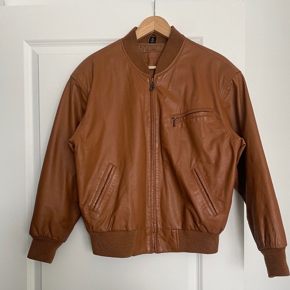 1980's Vintage Mixed Blues Mens Totally 80s Cafe Racer Tan Leather Bomber Jacket - Picture 1 of 17